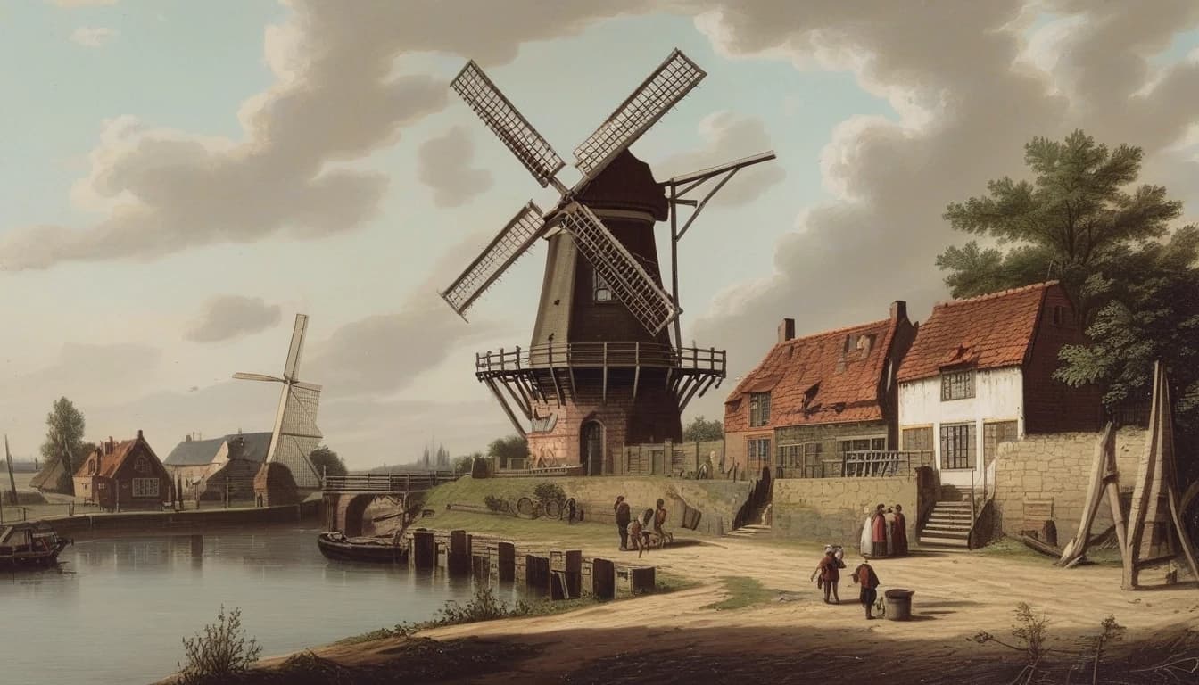 windmill standing on the embankment, Holland 18th century